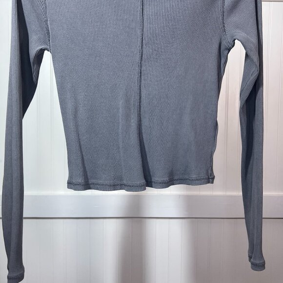 H&M Divided Ribbed Long Sleeve Crop Top Grey Charcoal Crew Neck Fitted Stretchy - Picture 5 of 8